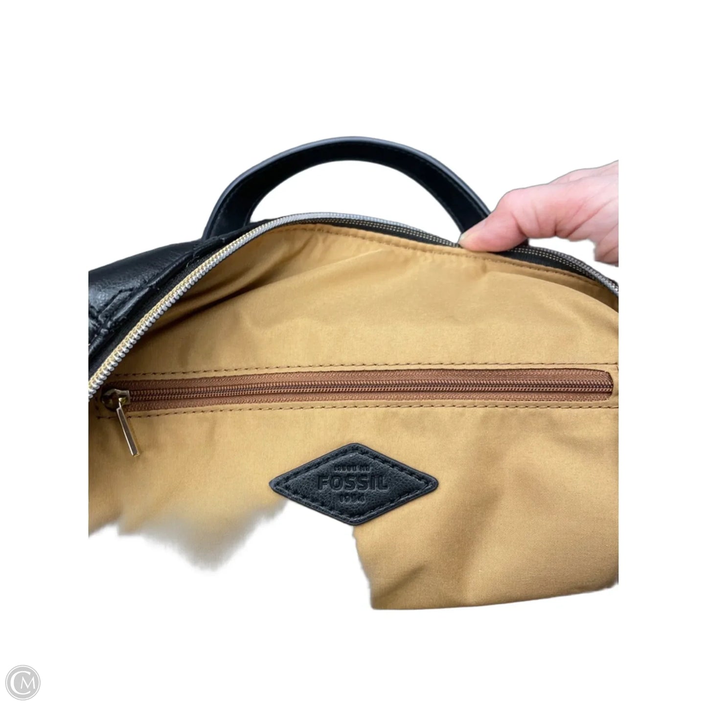 Handbag Leather By Fossil, Size: Medium