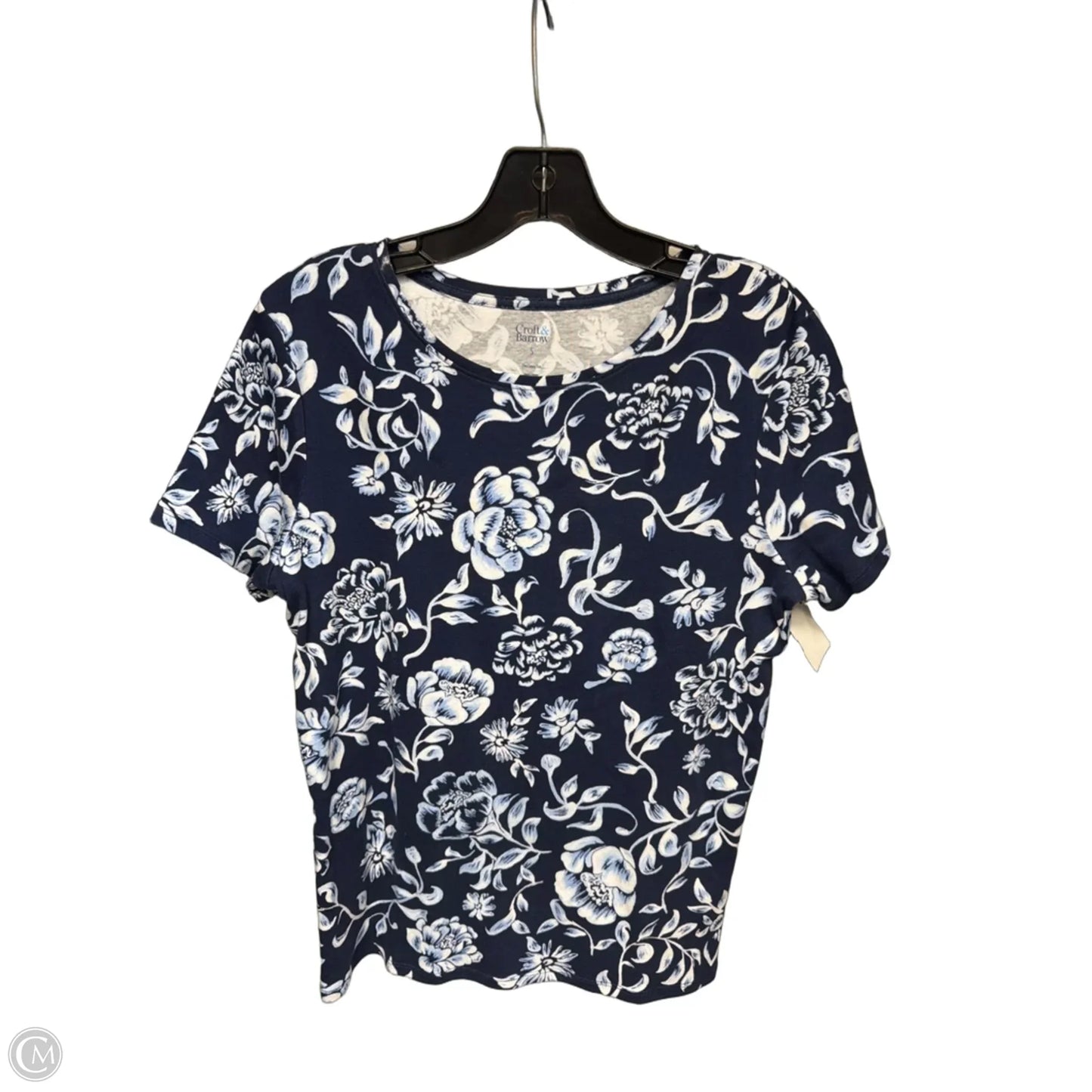 Top Short Sleeve By Croft And Barrow In Blue & White, Size: S