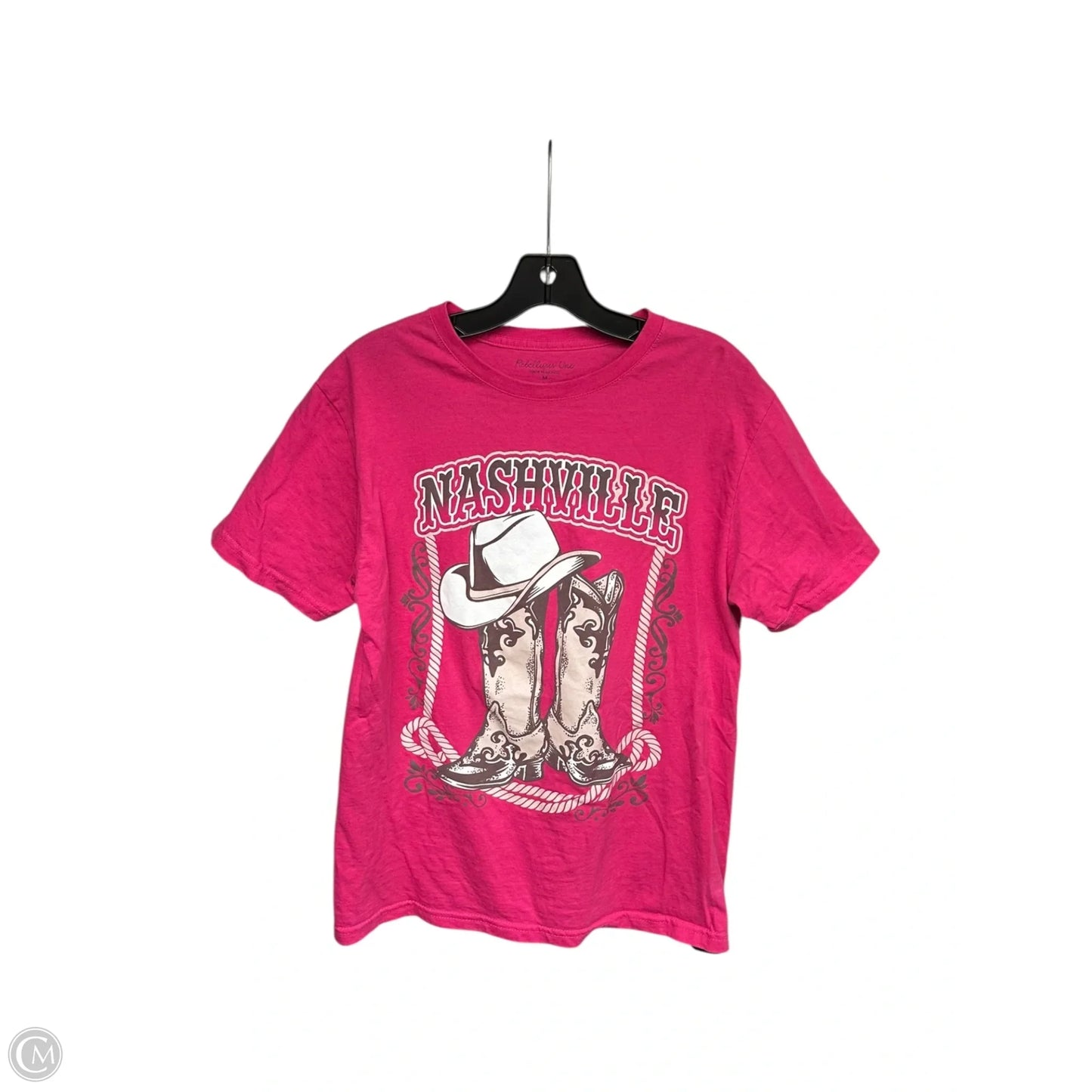 Top Short Sleeve Basic By Clothes Mentor In Pink & White, Size: M