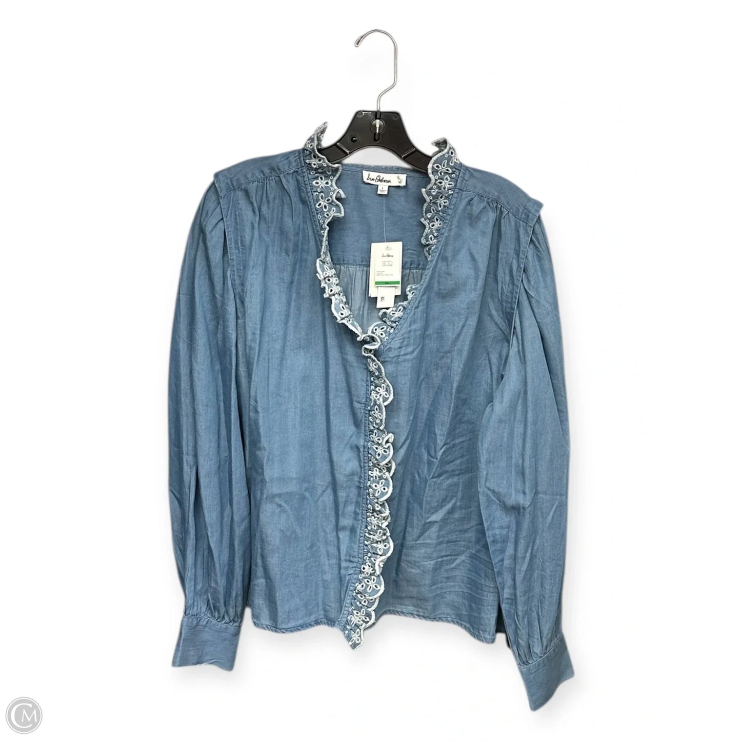 Top Long Sleeve By Sam Edelman In Blue Denim, Size: L