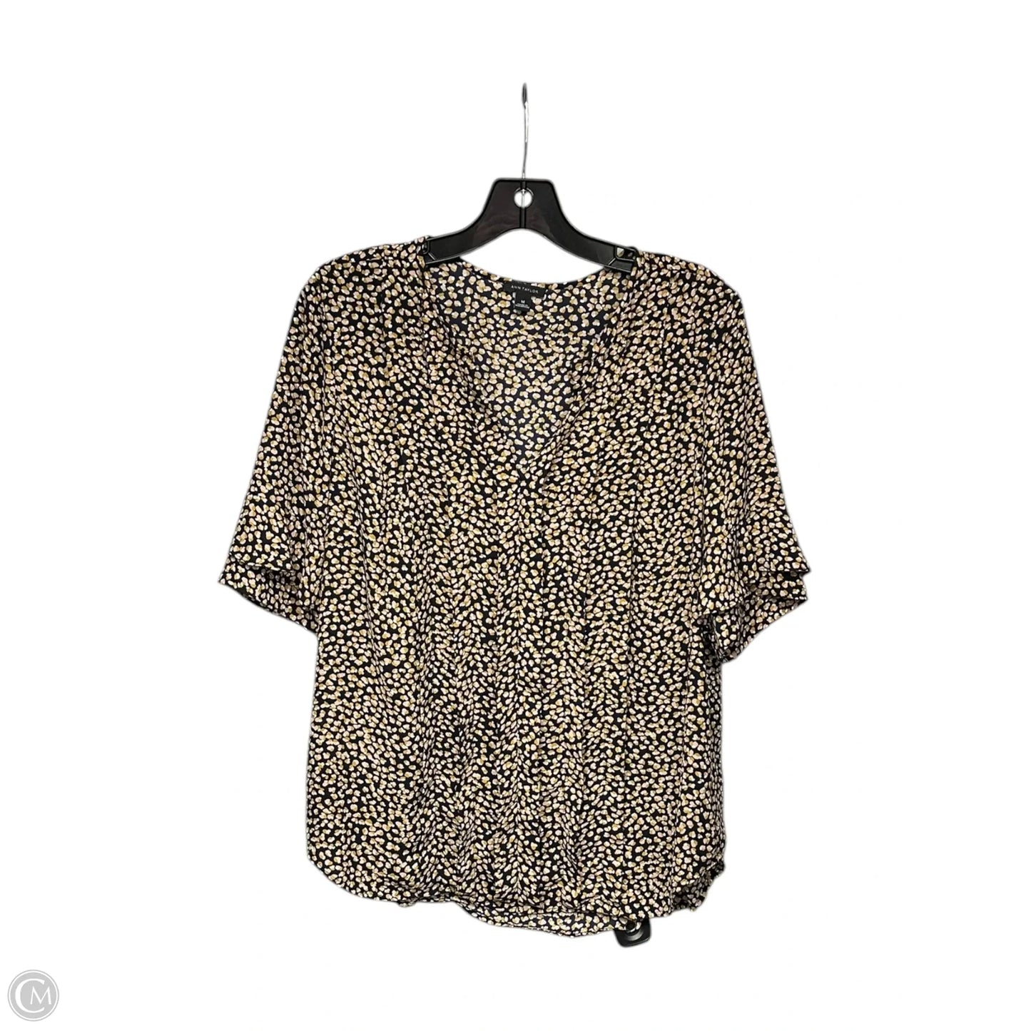 Top Short Sleeve By Ann Taylor In Black & Gold, Size: M