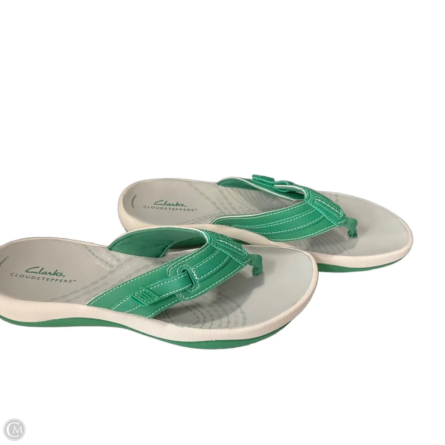 Sandals Flip Flops By Clarks In Green & White, Size: 9