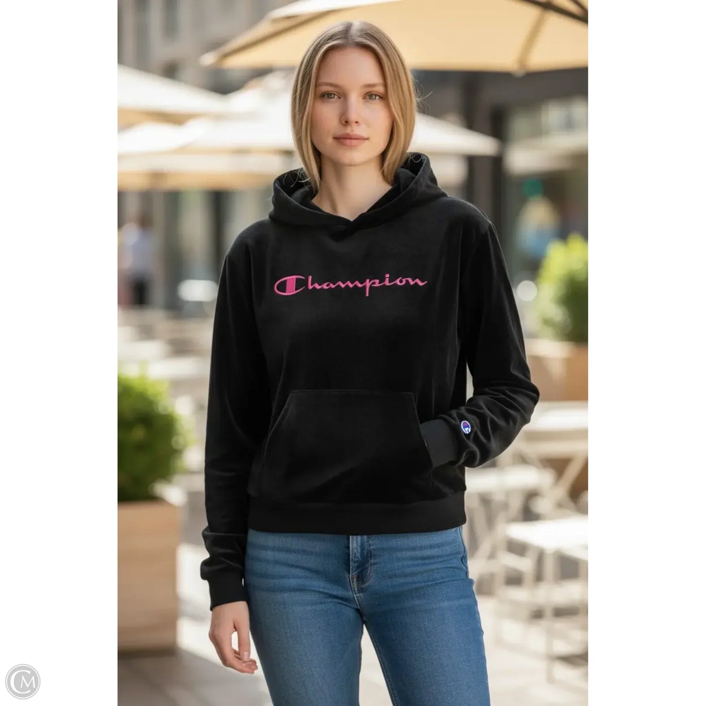 Sweatshirt Hoodie By Champion In Black, Size: L