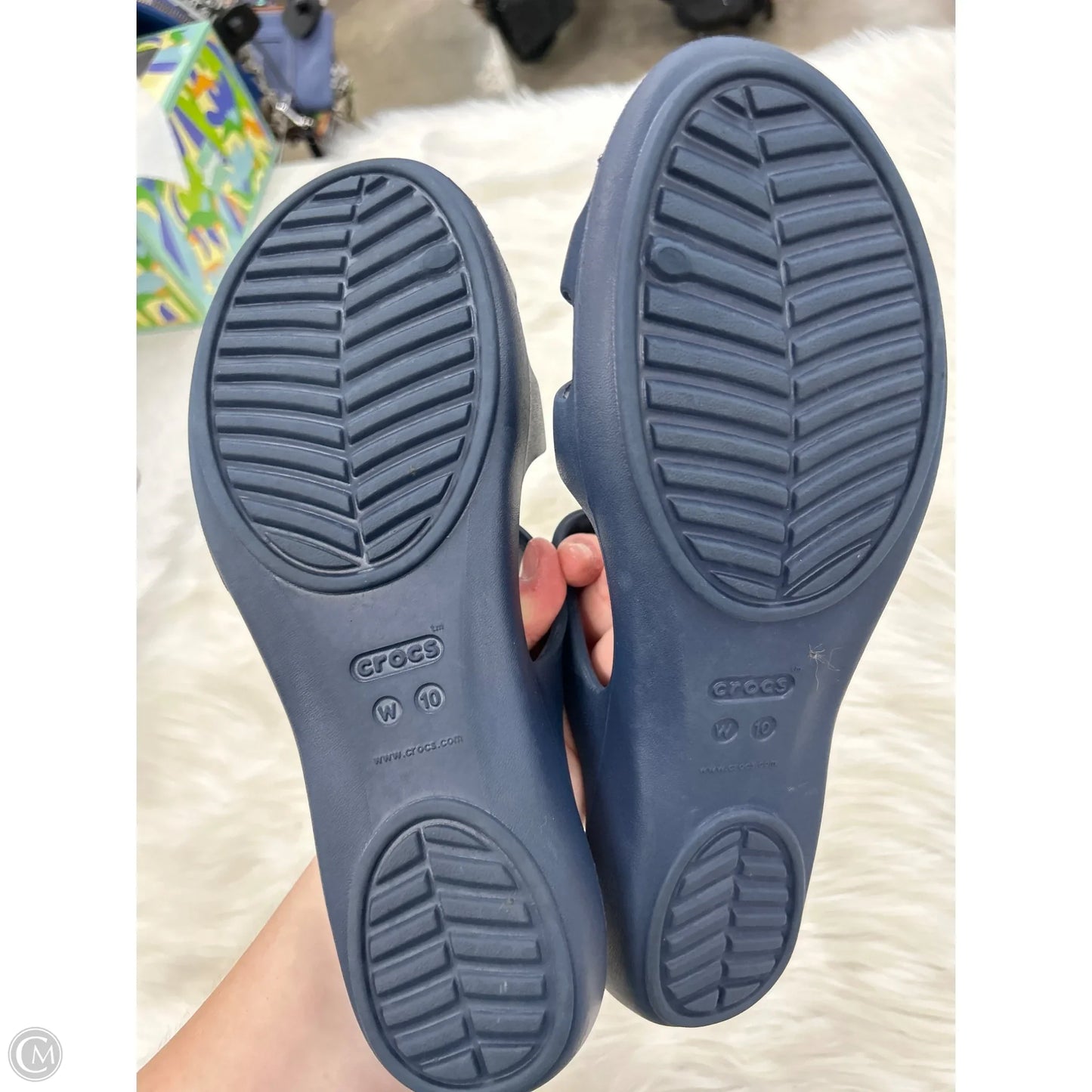 Sandals Flats By Crocs In Blue, Size: 10