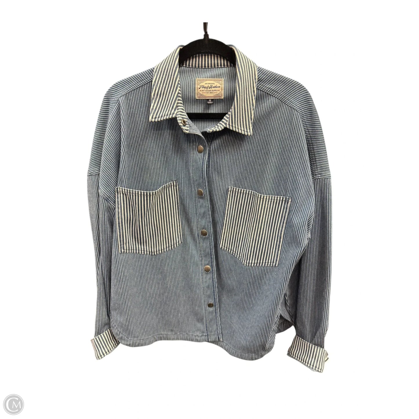 Blouse Long Sleeve By Cmb In Blue & White, Size: M