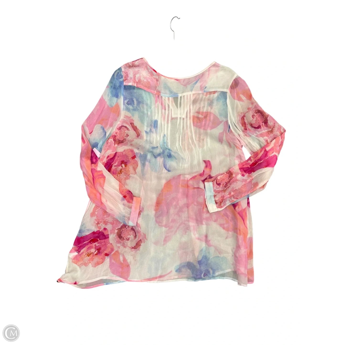 Blouse Long Sleeve By Soft Surroundings In Pink & White, Size: L