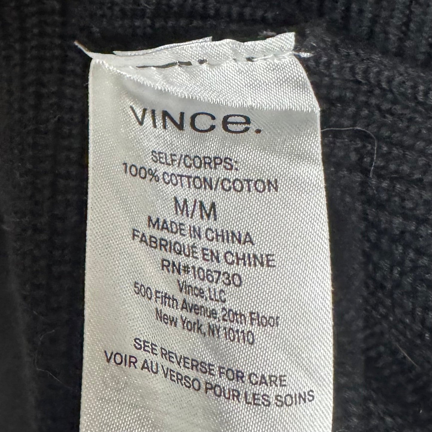 100% Cotton Pullover Sweater By Vince In Black, Size: M