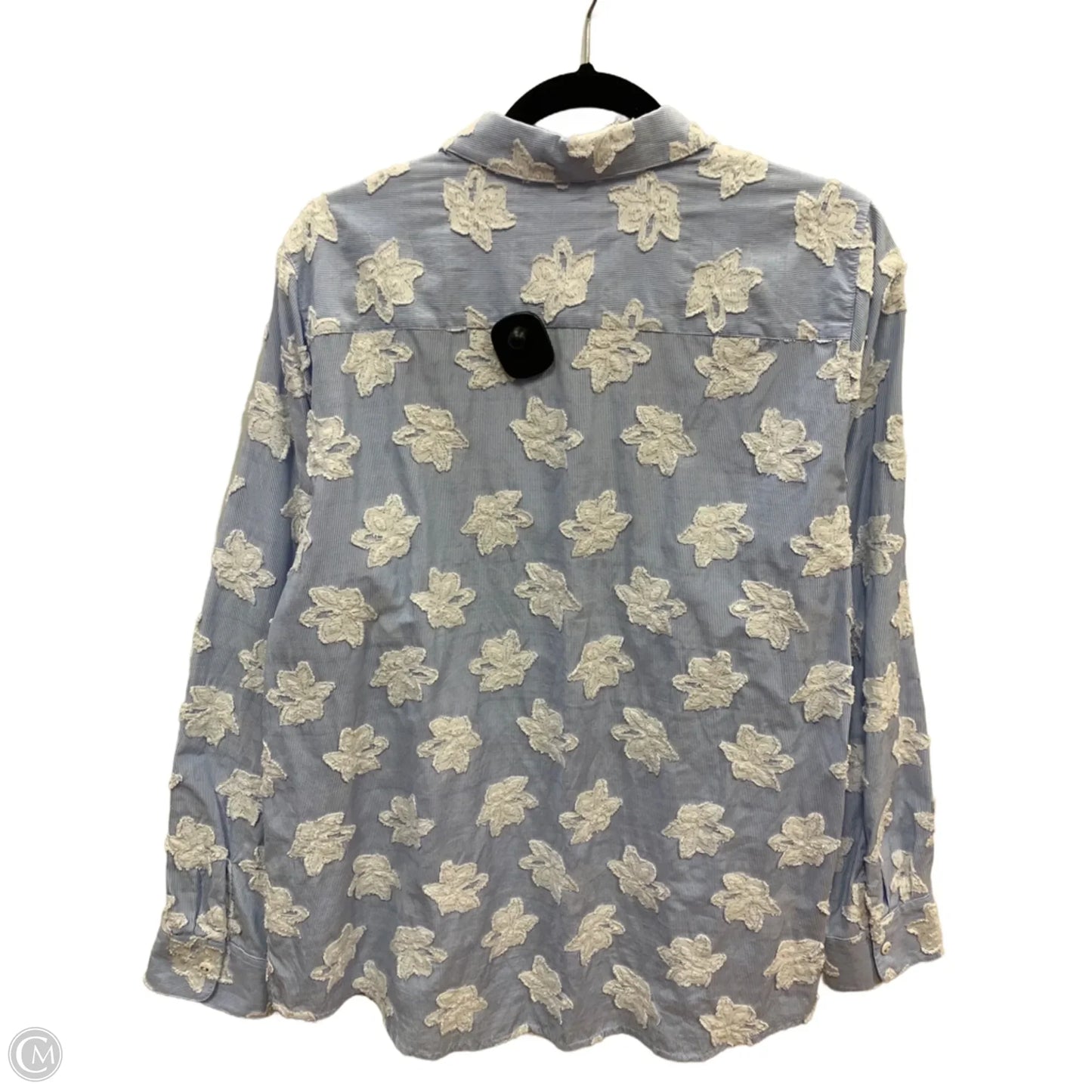 Blouse Long Sleeve By Foxcroft In Blue & White, Size: 2x