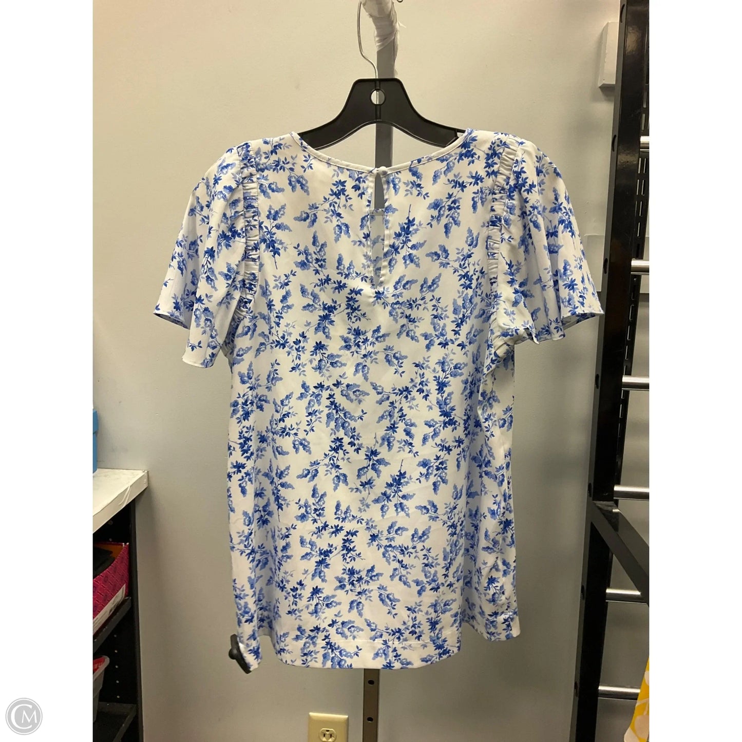 Top Short Sleeve By Ann Taylor In Blue & White, Size: S