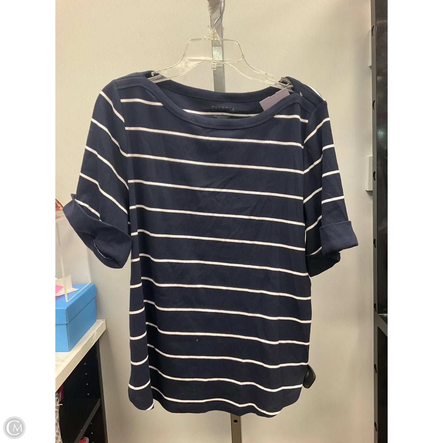 Top Short Sleeve By Talbots In Blue & White, Size: 2x