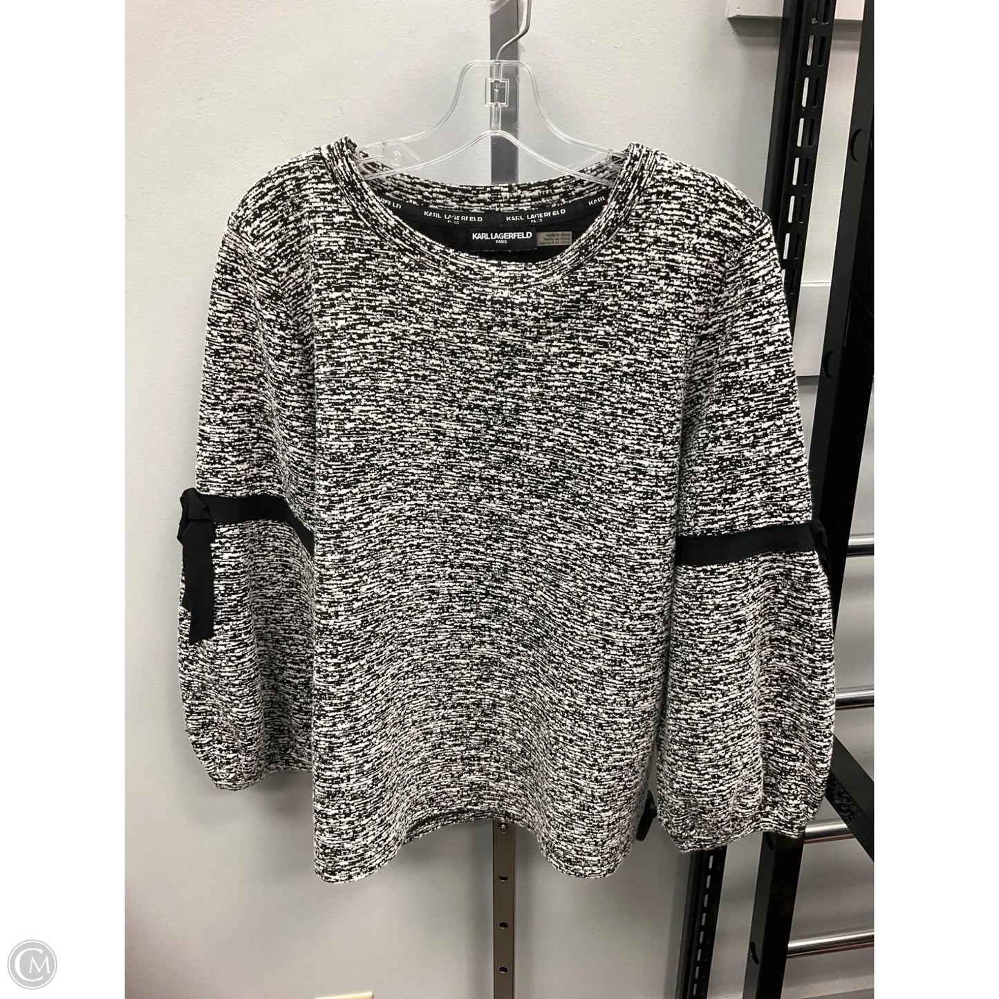Top Long Sleeve Designer By Karl Lagerfeld In Black & White, Size: L
