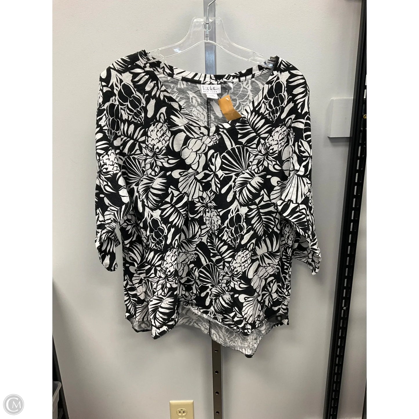 Top 3/4 Sleeve By Nicole Miller In Black & White, Size: 2x