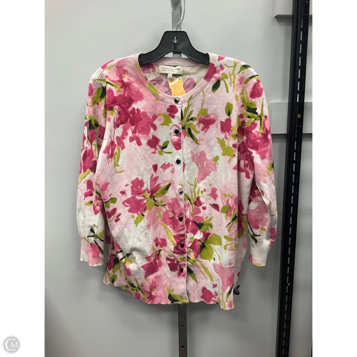 Sweater Cardigan By Jones New York In Floral Print, Size: 2x