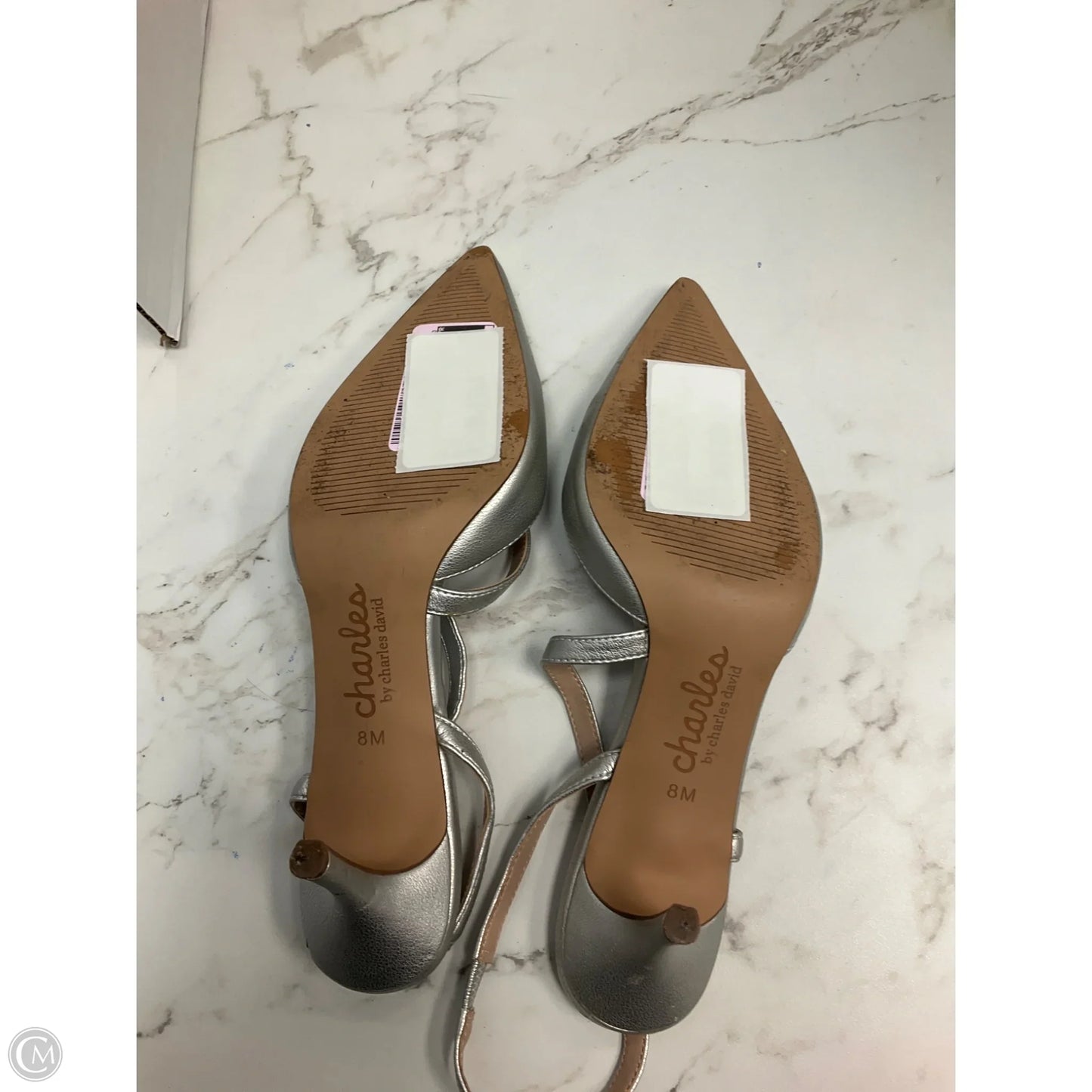 Sandals Heels Kitten By Charles David In Silver, Size: 8