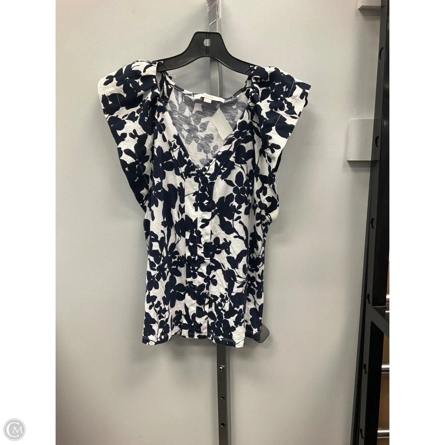 Top Short Sleeve By Loft In Blue & White, Size: Xs