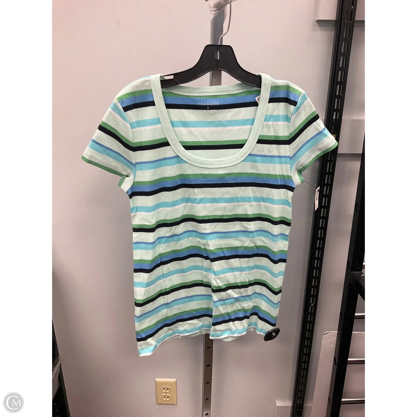 Top Short Sleeve By Talbots In Striped Pattern, Size: M