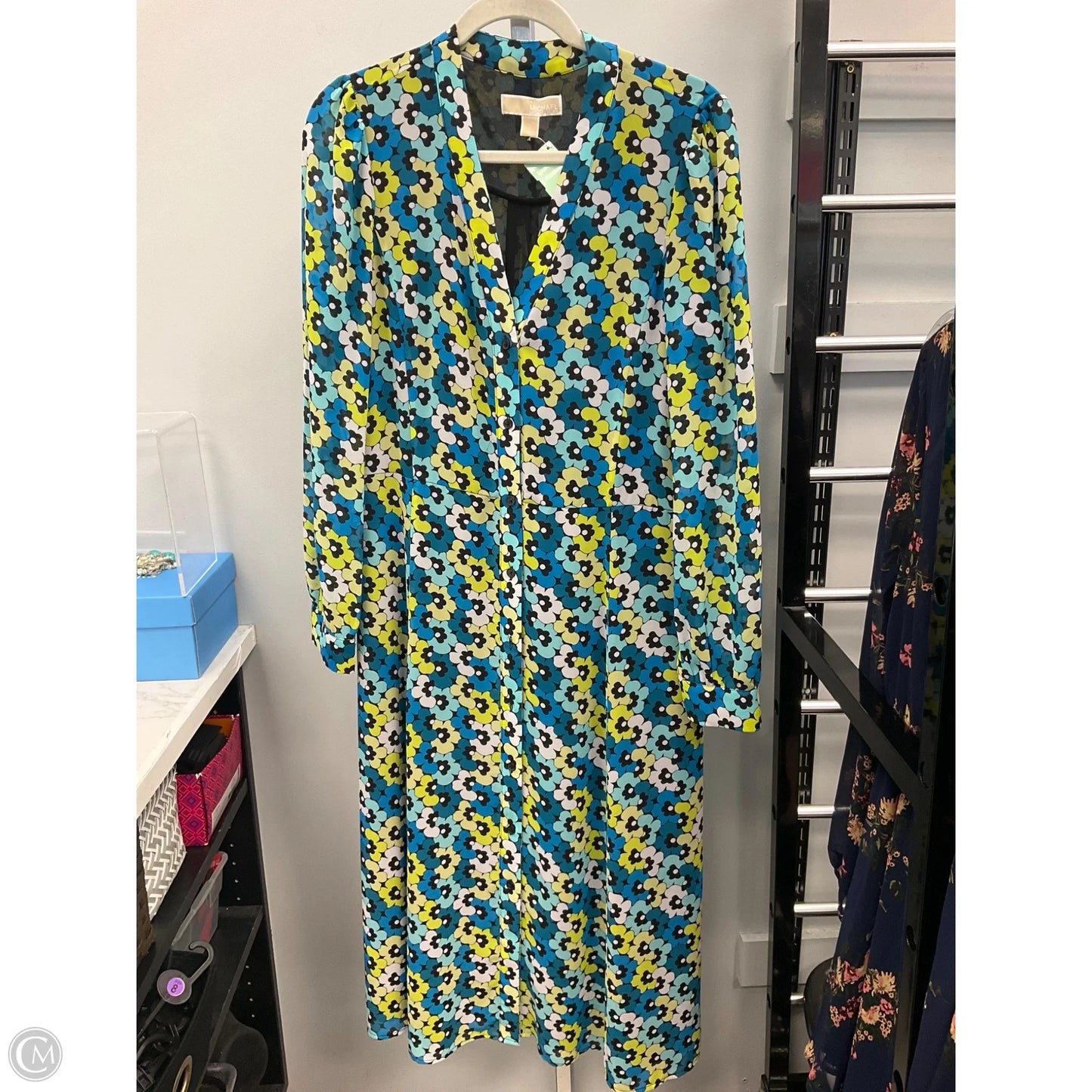 Dress Casual Midi By Michael By Michael Kors In Blue & Green, Size: L