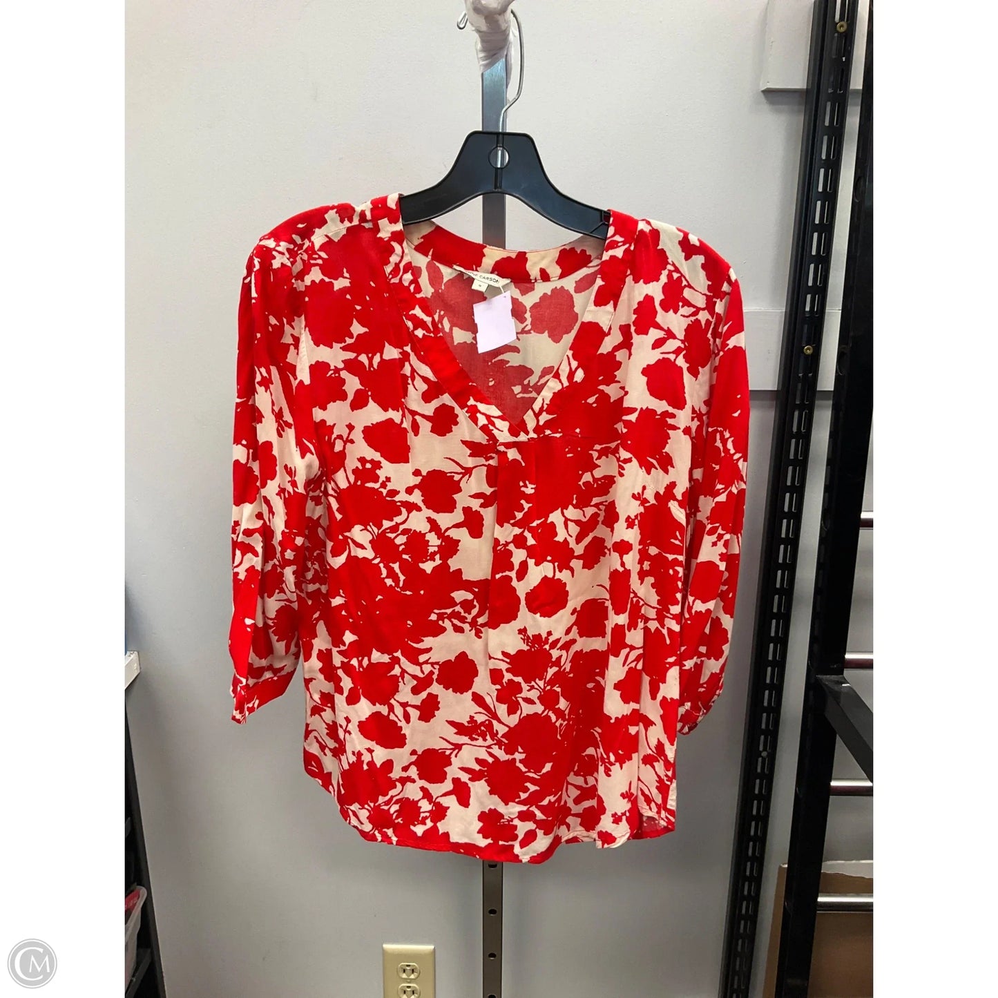 Top Long Sleeve By Anne Carson In Cream & Red, Size: S