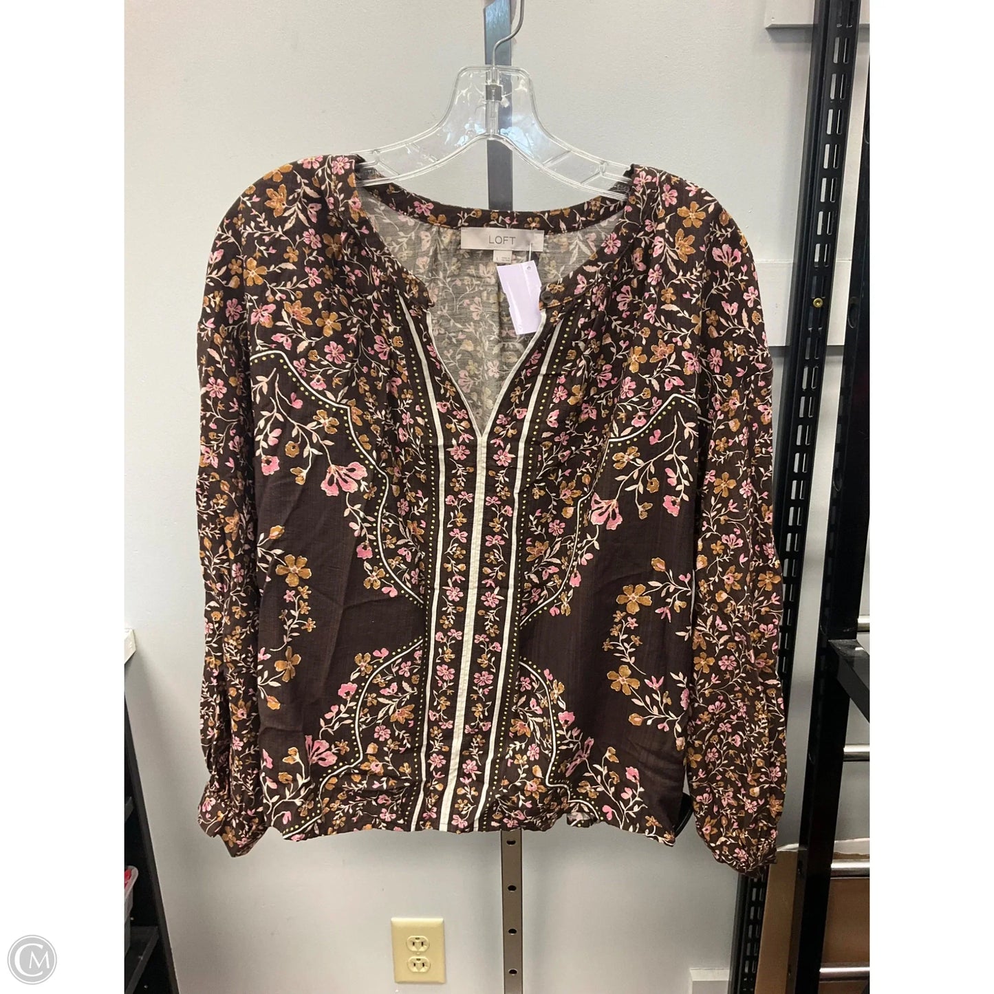 Top Long Sleeve By Loft In Brown & Pink, Size: L