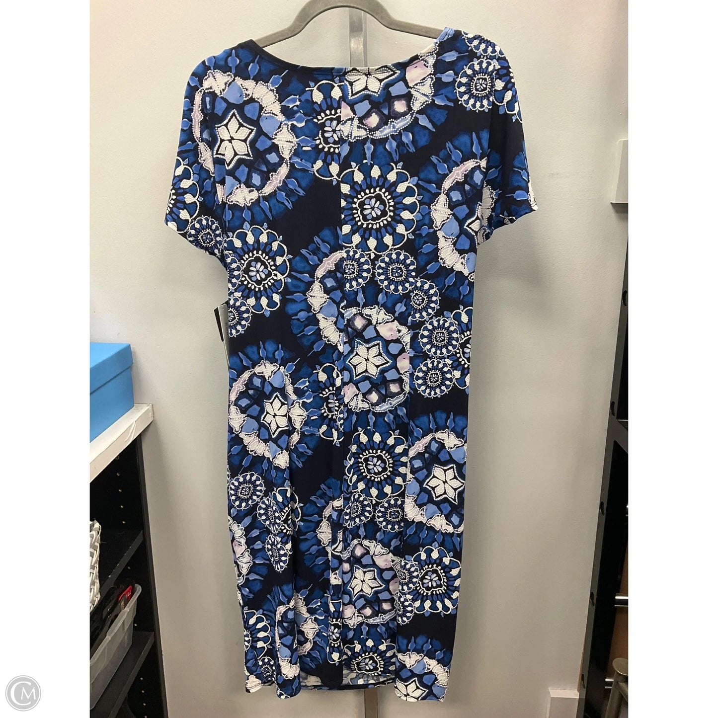 Dress Casual Midi By Robbie Bee In Blue & White, Size: L
