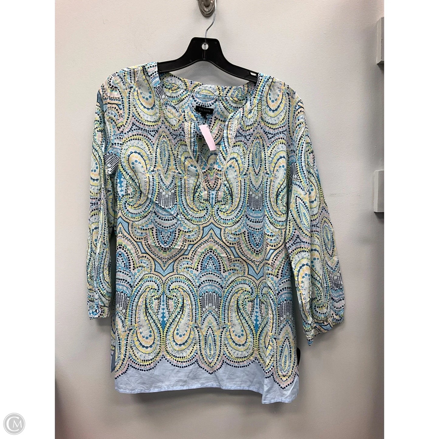 Top 3/4 Sleeve By Talbots In Blue & Yellow, Size: M