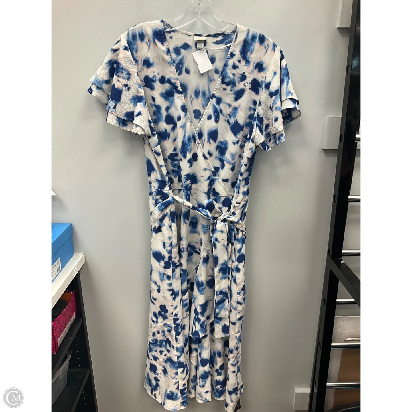 Dress Casual Midi By A New Day In Blue & White, Size: Xxl