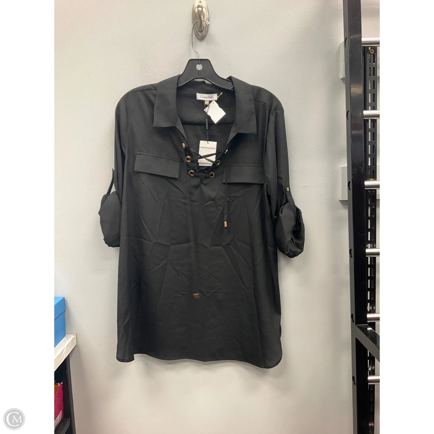 Top 3/4 Sleeve By Calvin Klein In Black, Size: L