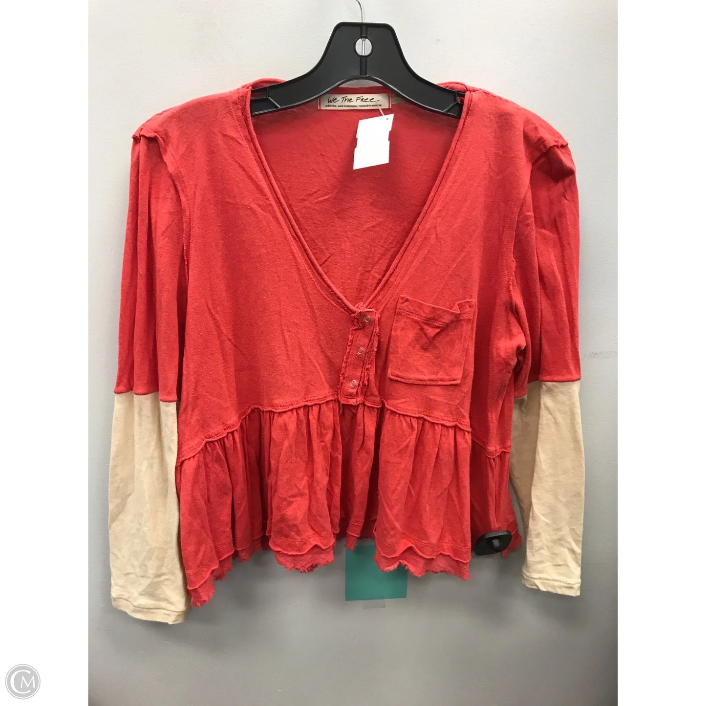 Top Long Sleeve By We The Free In Cream & Orange, Size: M