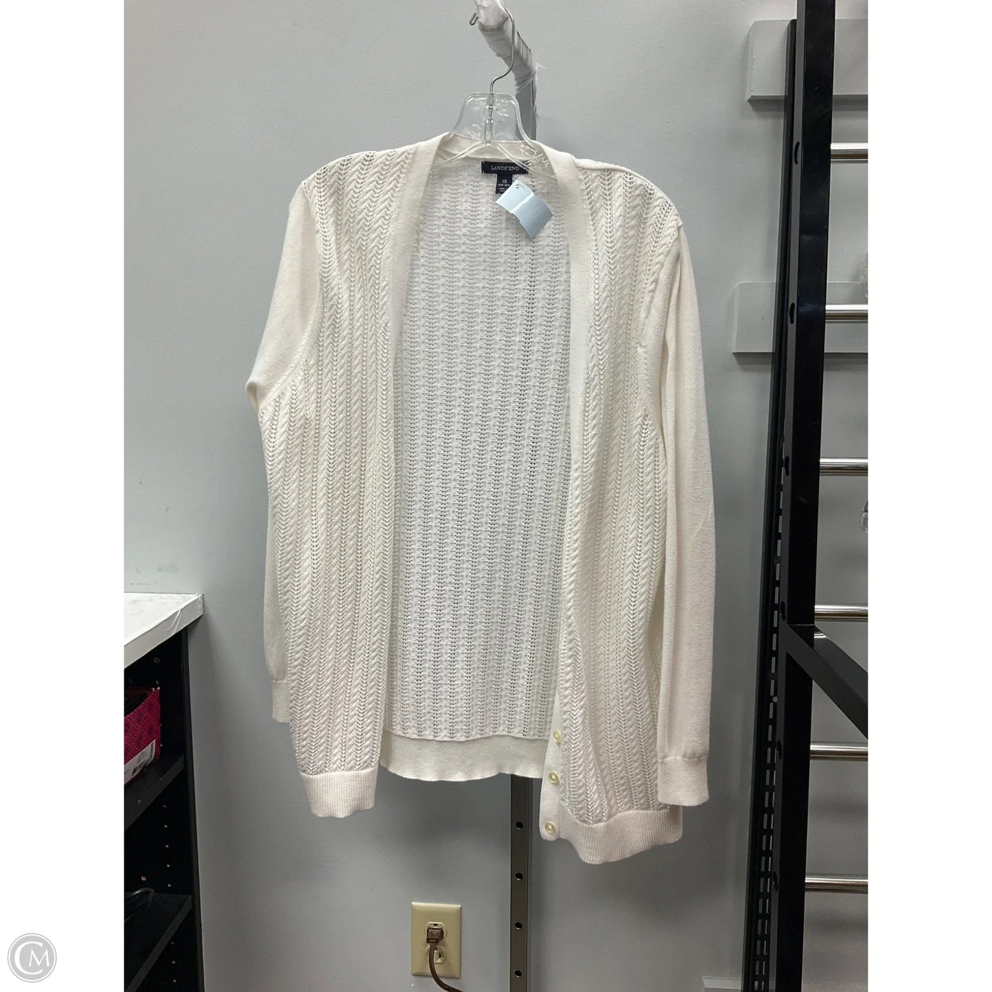 Sweater Cardigan By Lands End In White, Size: 1x