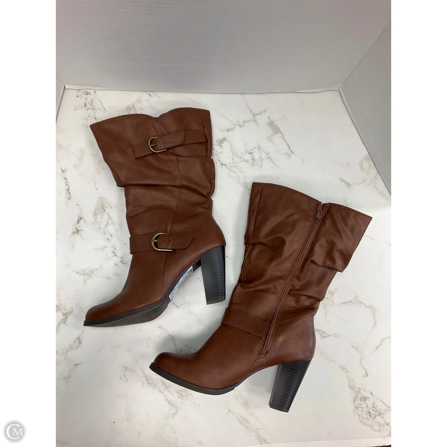 Boots Mid-calf Heels By Style And Company In Brown, Size: 8