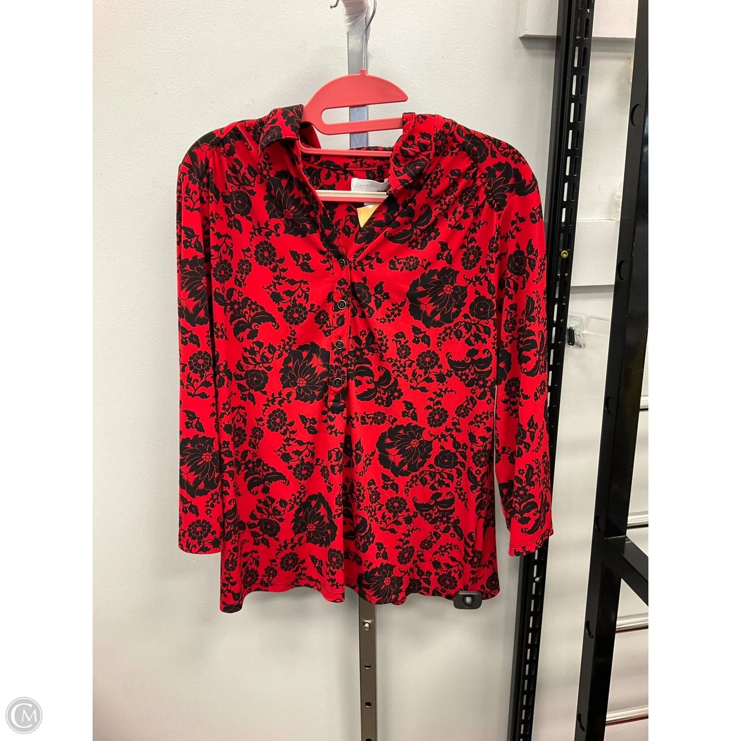 Top 3/4 Sleeve By Charter Club In Black & Red, Size: L