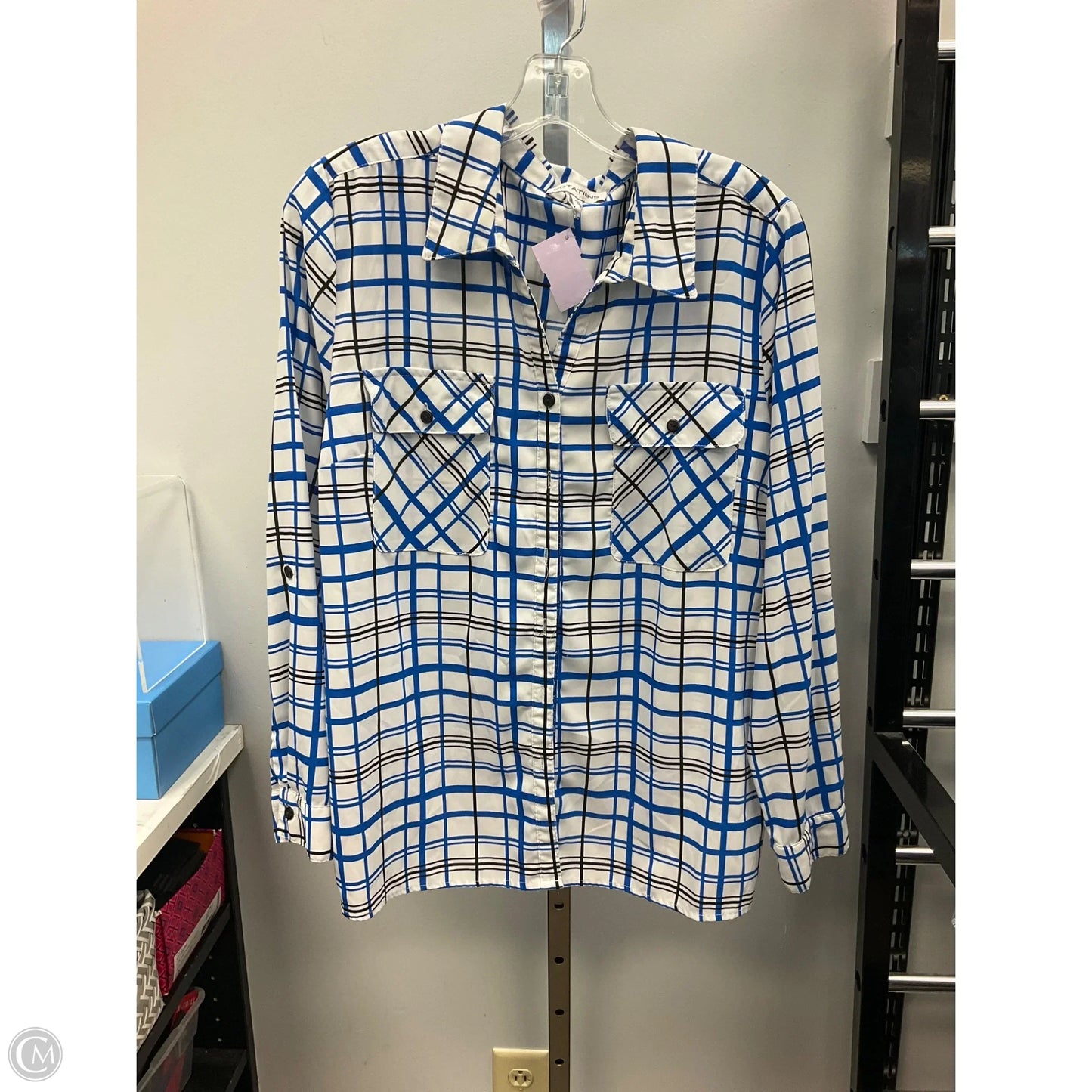 Top Long Sleeve By Notations In Blue & White, Size: L