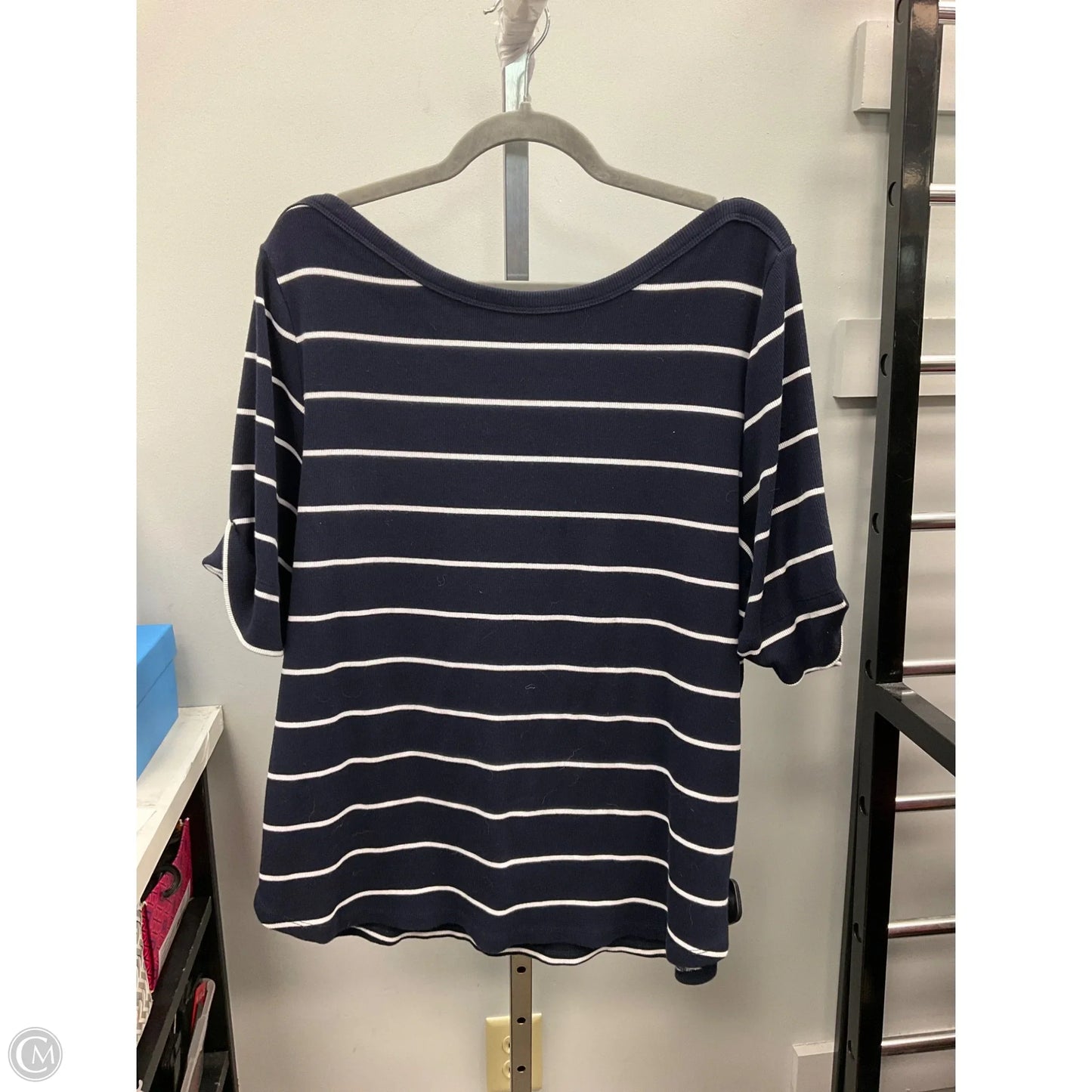Top Short Sleeve By Talbots In Blue & White, Size: 3x