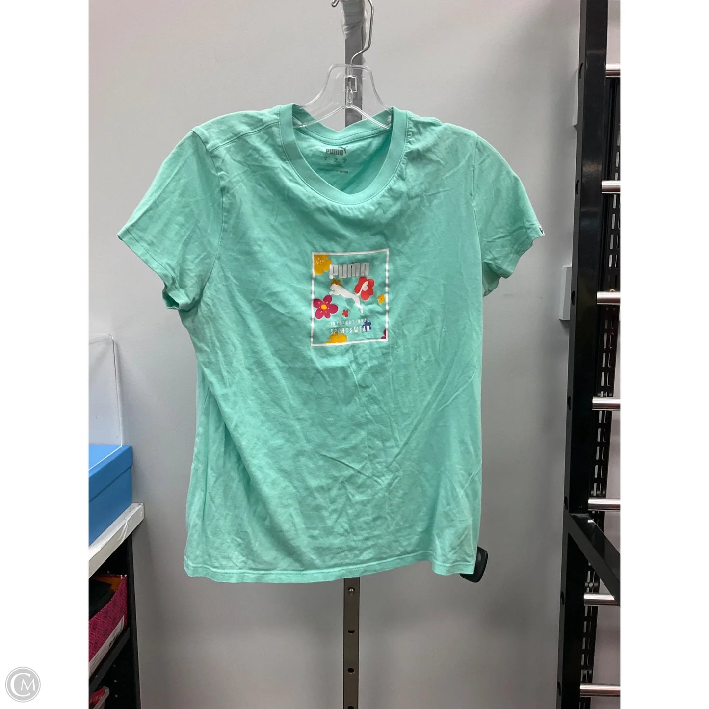 Athletic Top Short Sleeve By Puma In Teal, Size: M