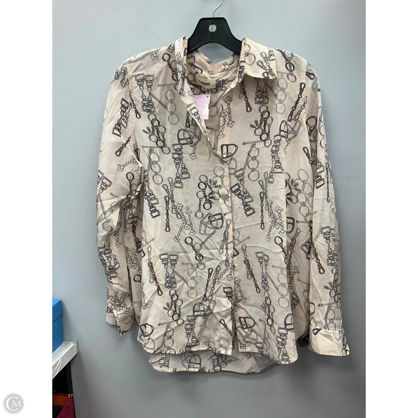 Top Long Sleeve By L Agence In Cream & Grey, Size: L