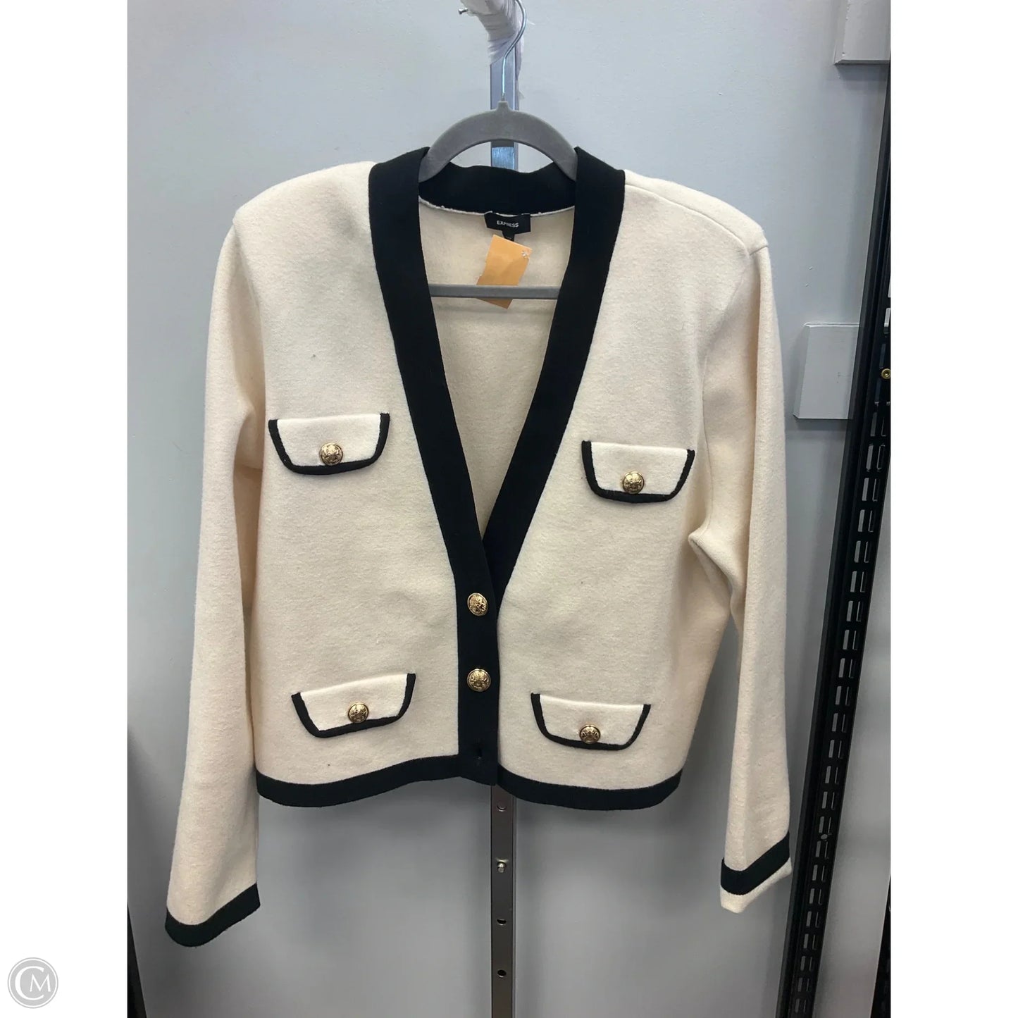 Sweater Cardigan By Express In Black & Cream, Size: Xl