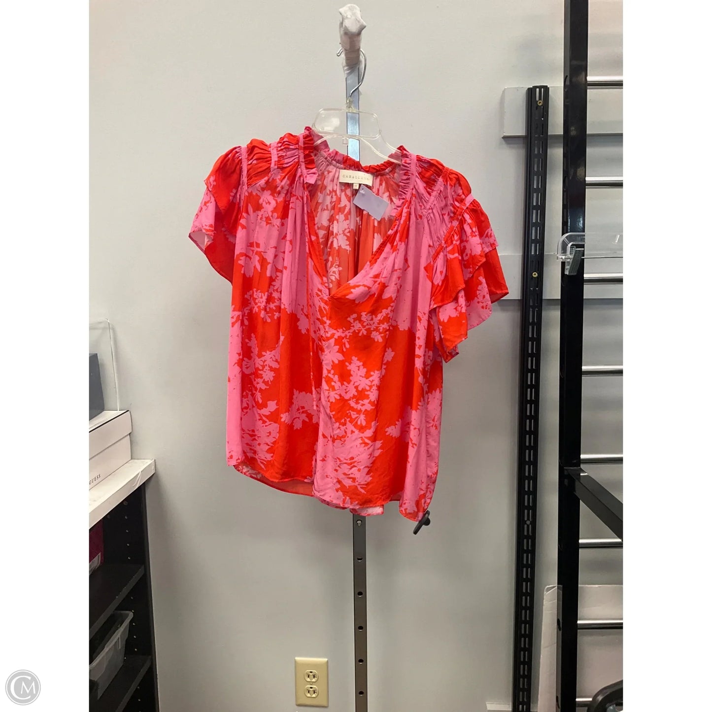 Top Short Sleeve By Caballero In Orange & Pink, Size: M