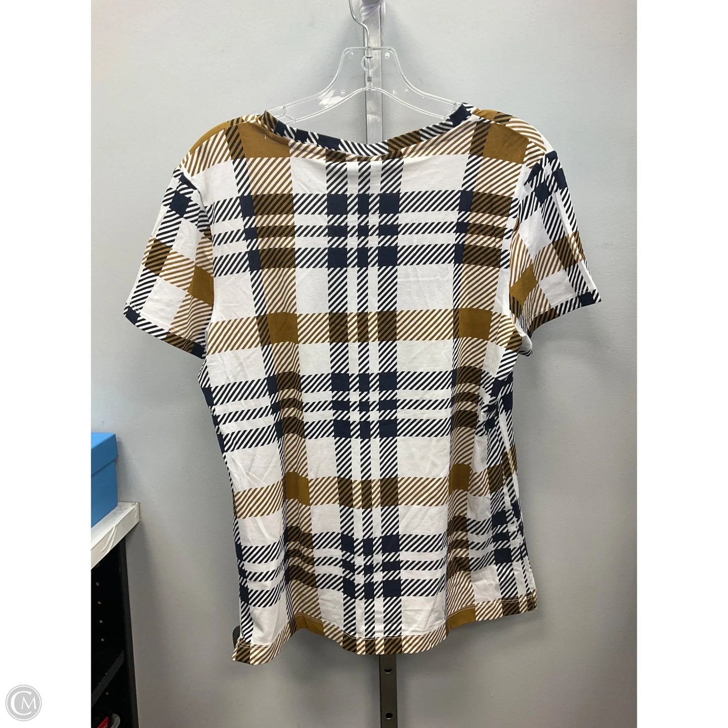 Top Short Sleeve By Dkny In Plaid Pattern, Size: M