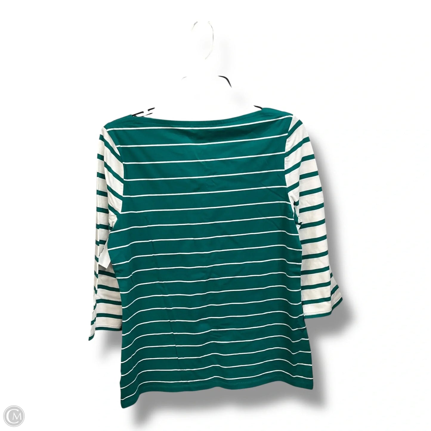 Top 3/4 Sleeve By Merona In Green & White, Size: L