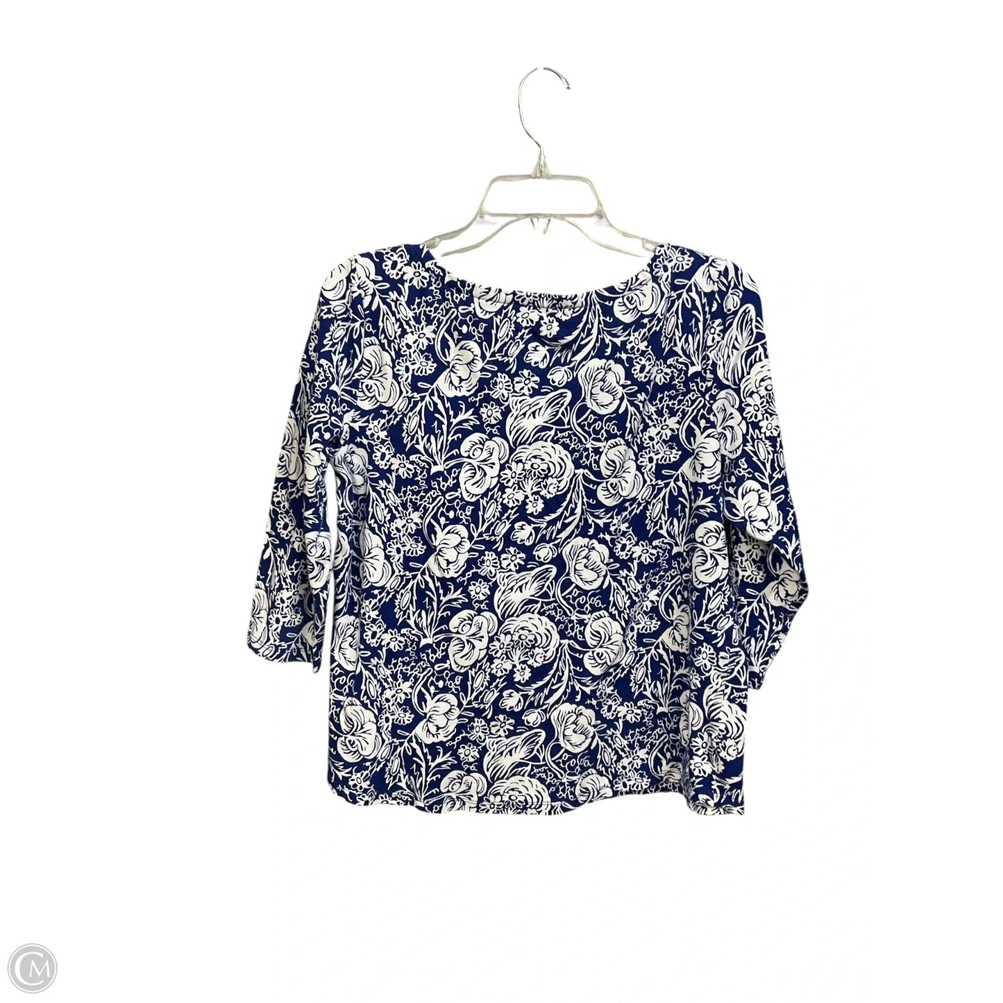 Top 3/4 Sleeve By Charter Club In Blue & White, Size: L