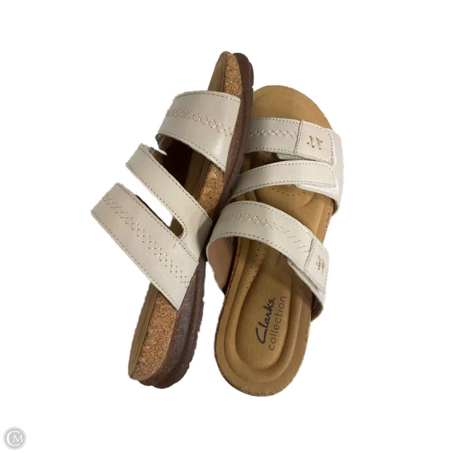 Sandals Flats By Clarks In Tan & White, Size: 7.5