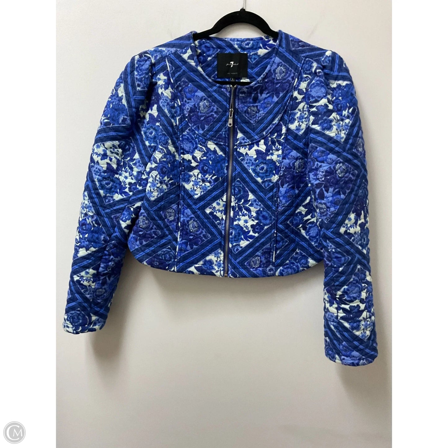 Jacket Puffer & Quilted By 7 For All Mankind In Blue & White, Size: L