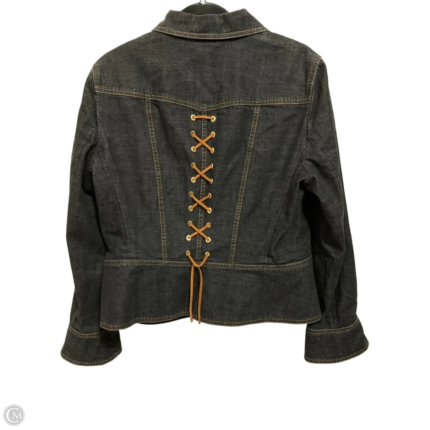 Jacket Designer By Escada In Black Denim, Size: L