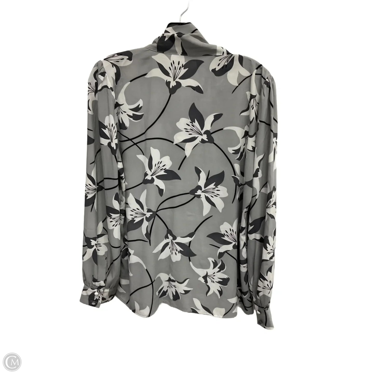 Blouse Long Sleeve By Calvin Klein In Grey, Size: M
