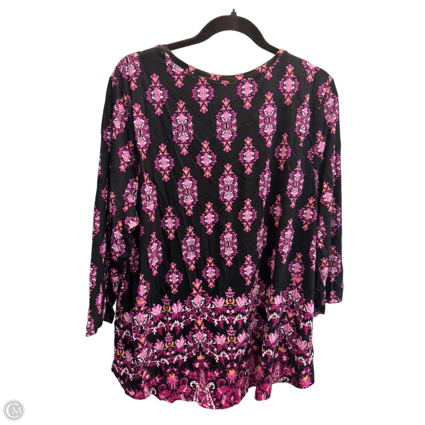 Top Long Sleeve By Jm Collections In Black & Pink, Size: Xl