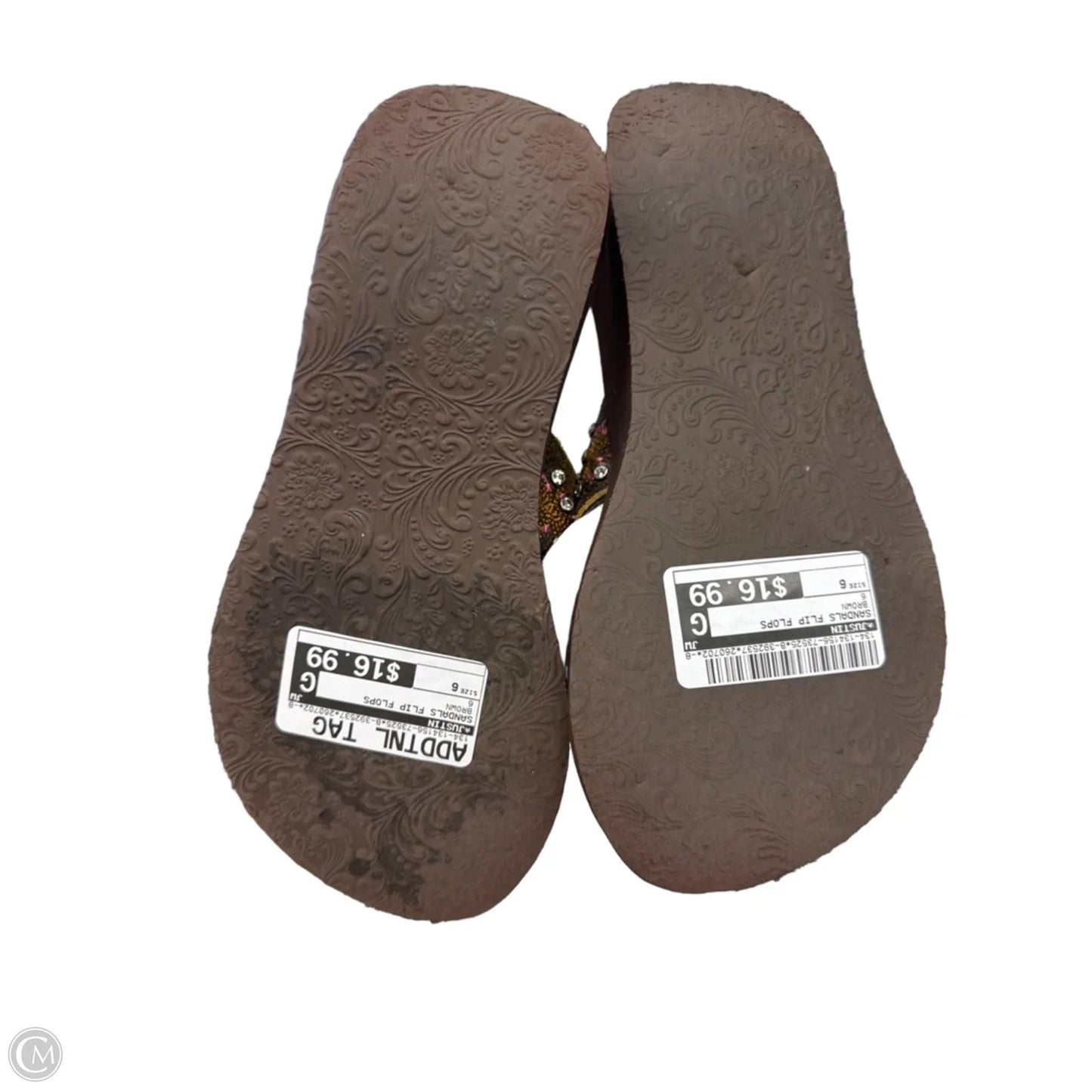 Sandals Flip Flops By Justin In Brown, Size: 6