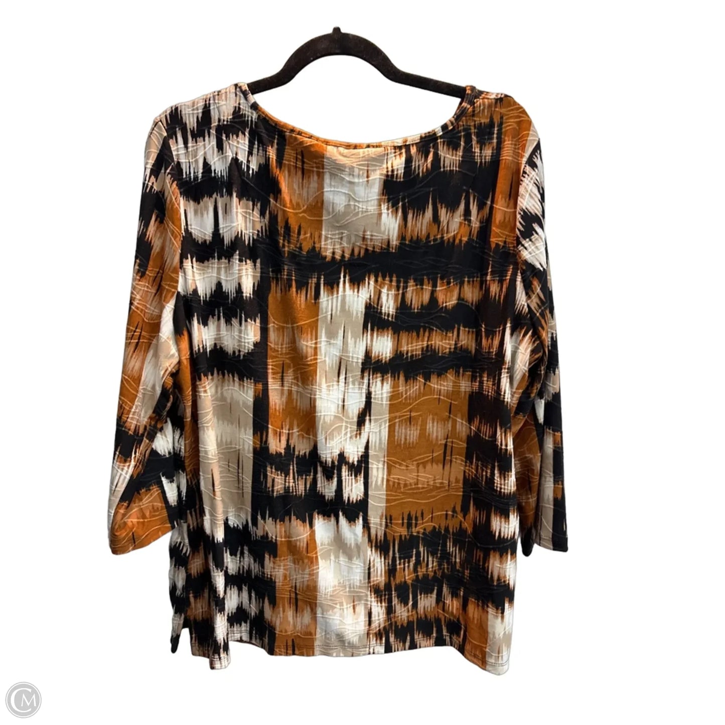 Top 3/4 Sleeve Basic By Emily Daniels In Brown & Cream, Size: Xl