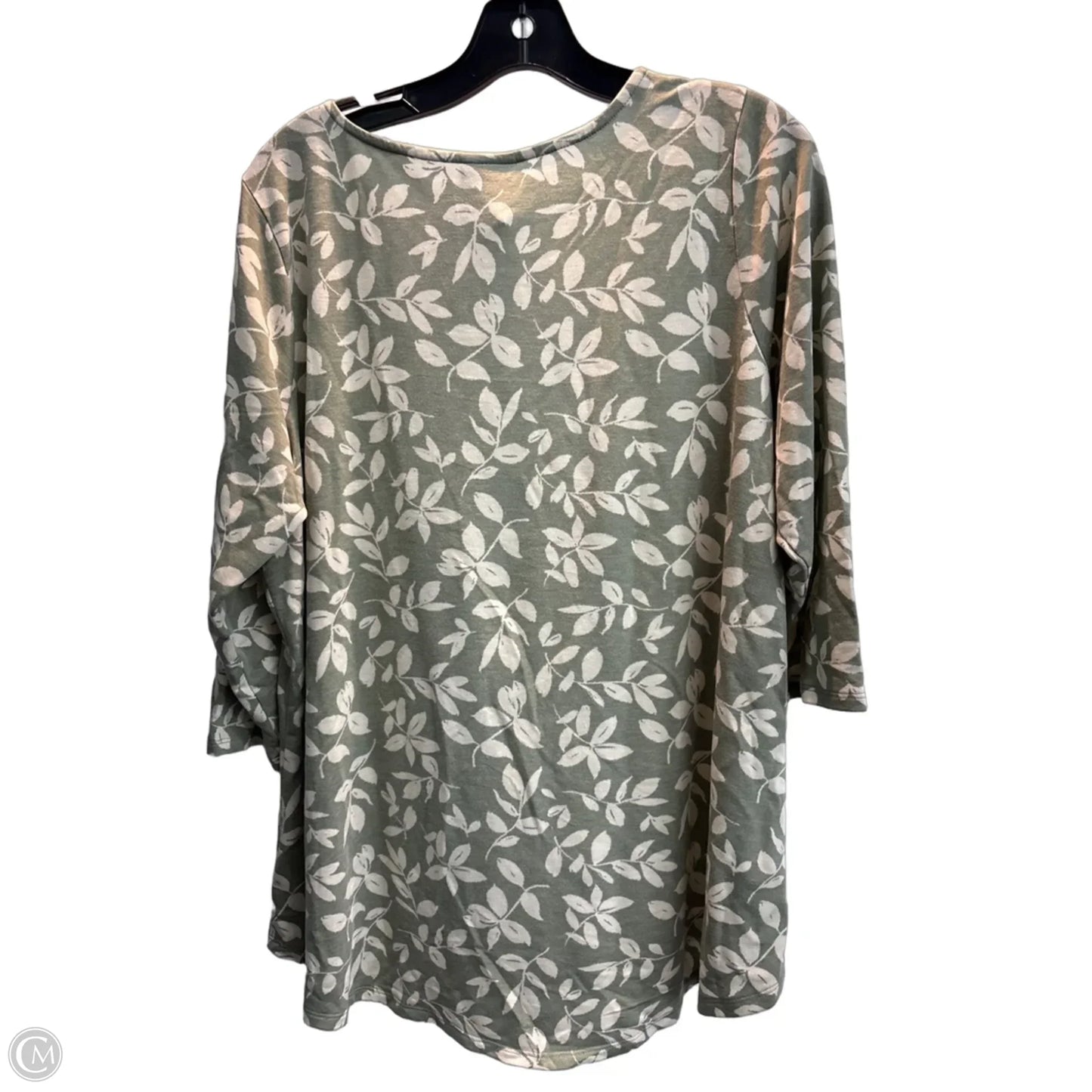 Top 3/4 Sleeve Basic By Bobeau In Green & White, Size: 1x