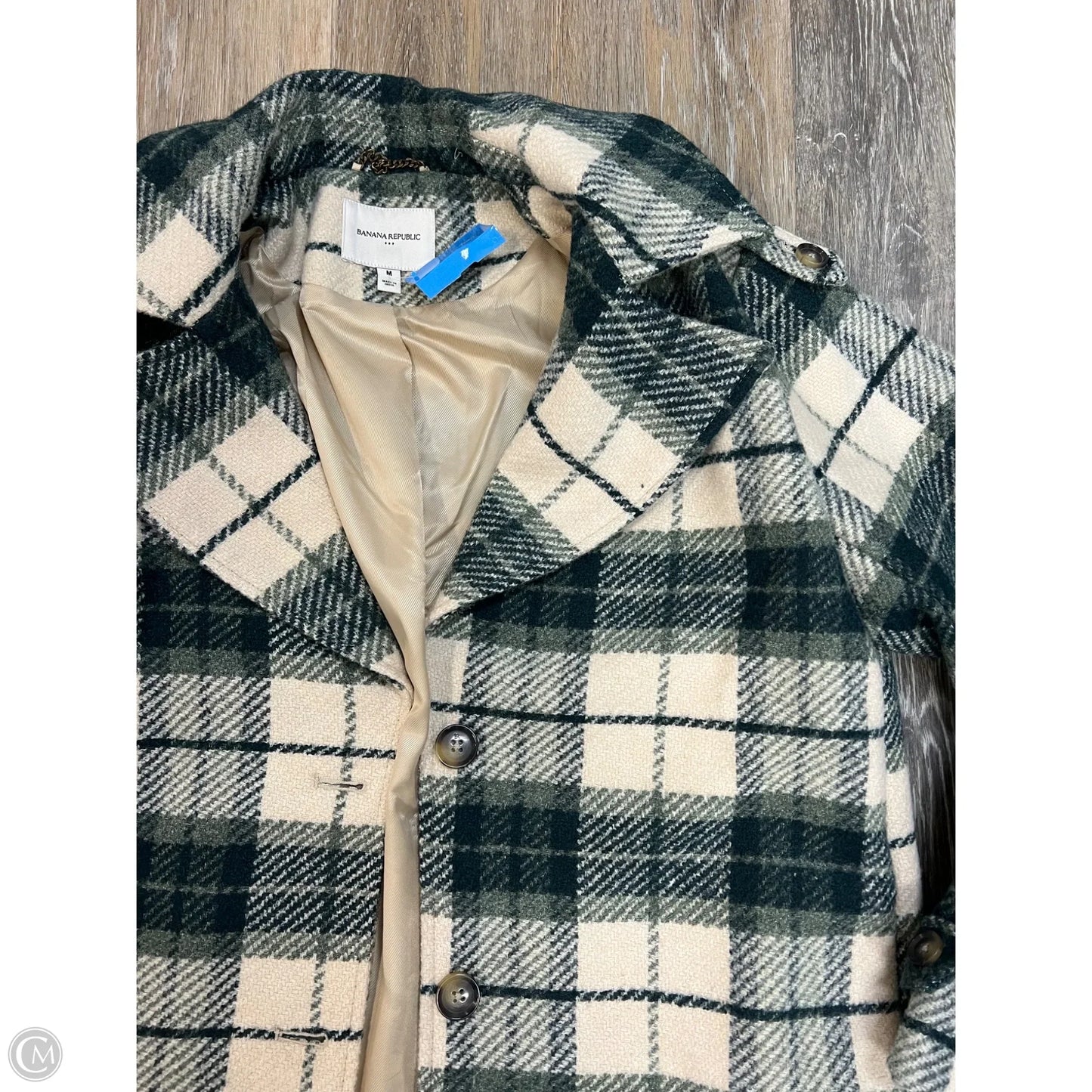 Coat Trench Coat By Banana Republic In Plaid Pattern, Size: M