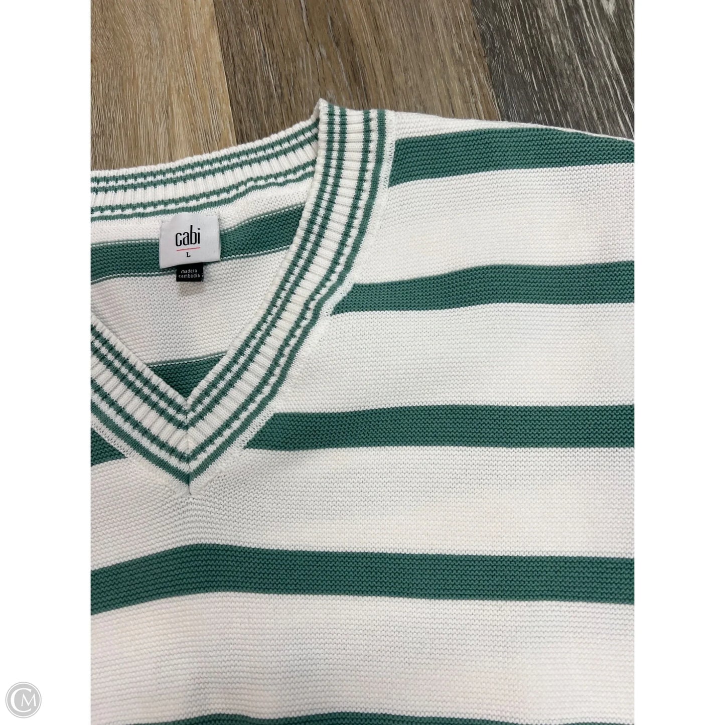 Sweater By Cabi In Green & White, Size: L